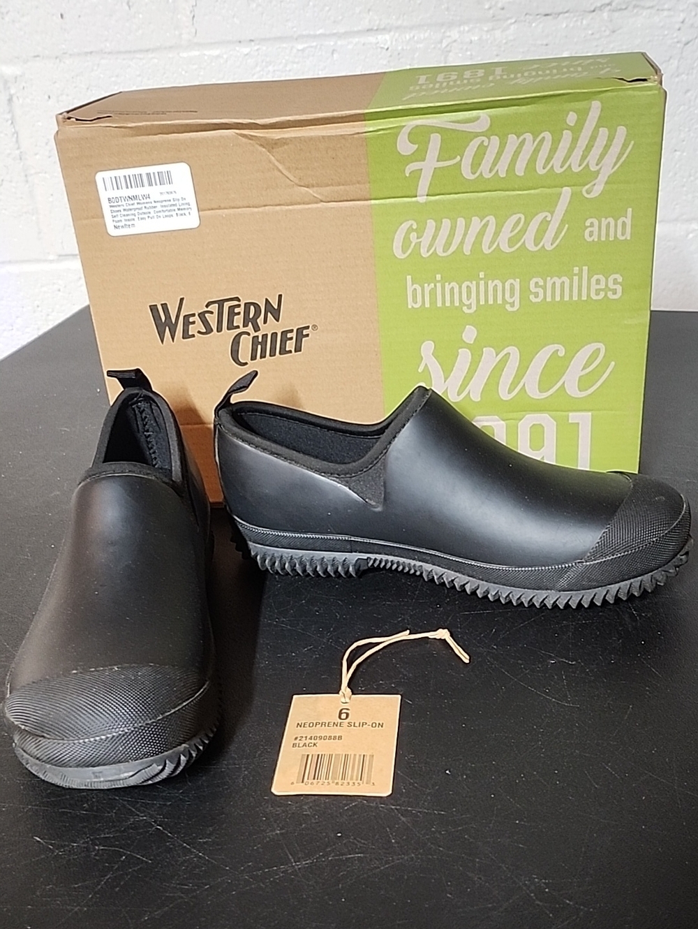 Western Chief Black Neoprene Slip-On Work Loafers